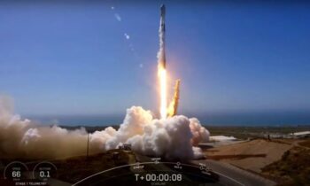 56 Starlink satellites are launched by SpaceX, and a rocket lands at sea